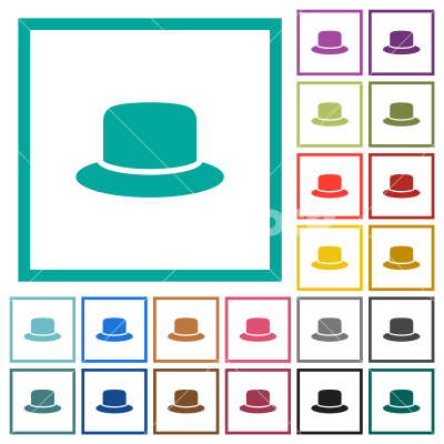 Hat flat color icons with quadrant frames - Hat flat color icons with quadrant frames on white background