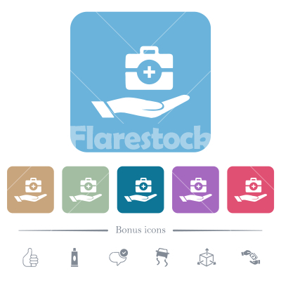 Health services flat icons on color rounded square backgrounds - Health services white flat icons on color rounded square backgrounds. 6 bonus icons included