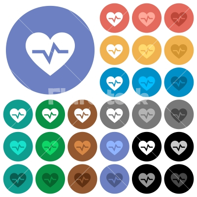 Heartbeat round flat multi colored icons - Heartbeat multi colored flat icons on round backgrounds. Included white, light and dark icon variations for hover and active status effects, and bonus shades on black backgounds.
