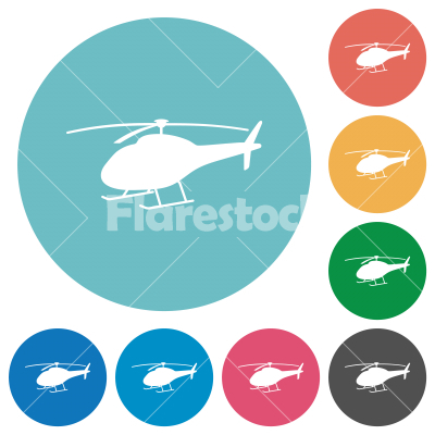 Helicopter silhouette flat round icons - Helicopter silhouette flat white icons on round color backgrounds