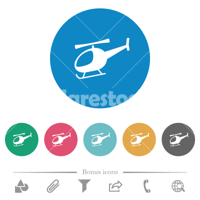 Helicopter silhouette flat round icons - Helicopter silhouette flat white icons on round color backgrounds. 6 bonus icons included.