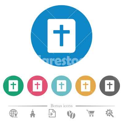 Holy bible flat round icons - Holy bible flat white icons on round color backgrounds. 6 bonus icons included.