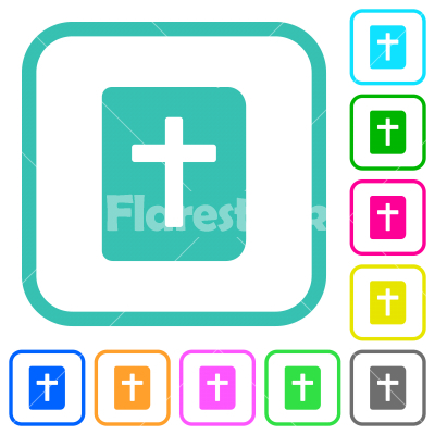 Holy bible vivid colored flat icons - Holy bible vivid colored flat icons in curved borders on white background