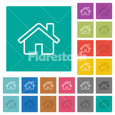 Home outline square flat multi colored icons - Home outline multi colored flat icons on plain square backgrounds. Included white and darker icon variations for hover or active effects.