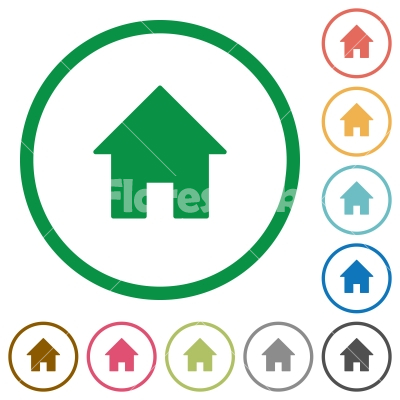 Home outlined flat icons - Set of home color round outlined flat icons on white background