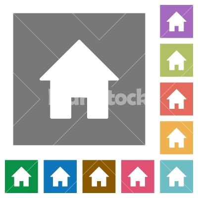 Home square flat icons - Home flat icon set on color square background.