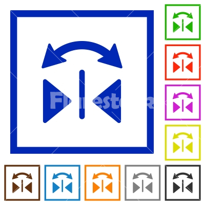 Horizontal flip framed flat icons - Set of color square framed horizontal flip flat icons
