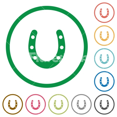 Horseshoe flat icons with outlines - Horseshoe flat color icons in round outlines on white background