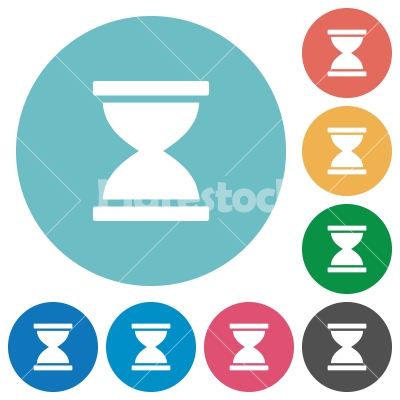 Hourglass flat round icons - Hourglass flat white icons on round color backgrounds