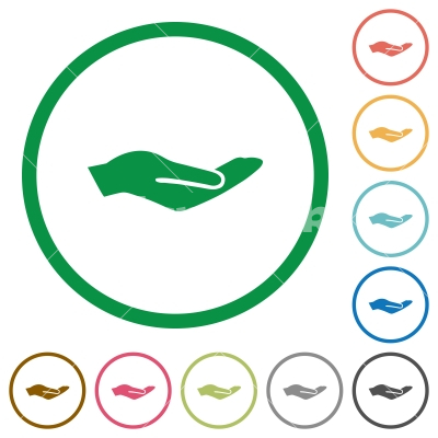 Human hand flat icons with outlines - Human hand flat color icons in round outlines on white background