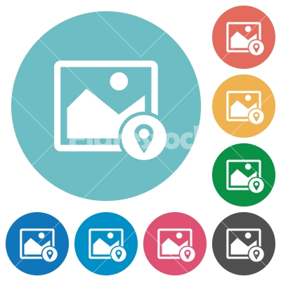 Image landmark GPS location flat round icons - Image landmark GPS location flat white icons on round color backgrounds