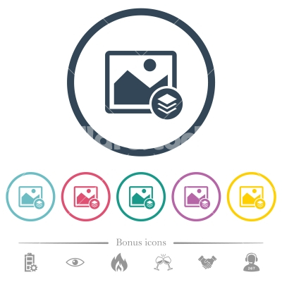 Image layers flat color icons in round outlines - Image layers flat color icons in round outlines. 6 bonus icons included.