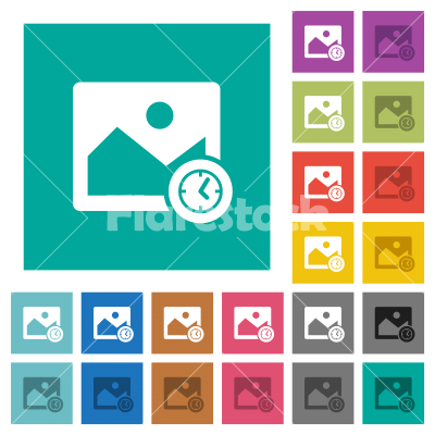 Image modified time square flat multi colored icons - Image modified time multi colored flat icons on plain square backgrounds. Included white and darker icon variations for hover or active effects.