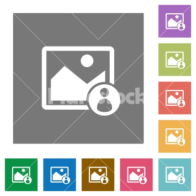 Image owner square flat icons - Image owner flat icons on simple color square backgrounds