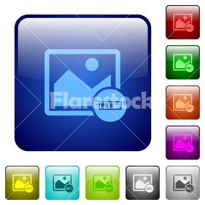 Image processing color square buttons - Image processing icons in rounded square color glossy button set