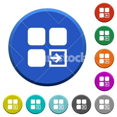 Import component beveled buttons - Import component round color beveled buttons with smooth surfaces and flat white icons