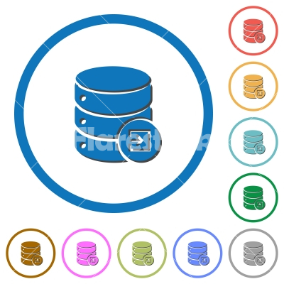 Import database icons with shadows and outlines - Import database flat color vector icons with shadows in round outlines on white background