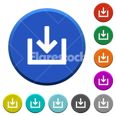 Import item beveled buttons - Import item round color beveled buttons with smooth surfaces and flat white icons