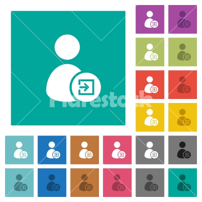 Import user data square flat multi colored icons - Import user data multi colored flat icons on plain square backgrounds. Included white and darker icon variations for hover or active effects.