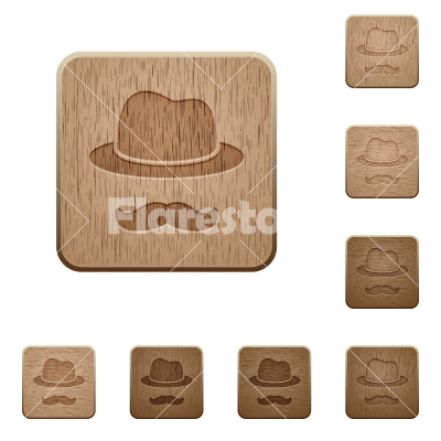 Incognito with mustache wooden buttons - Incognito with mustache on rounded square carved wooden button styles