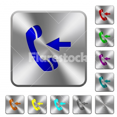 Incoming phone call rounded square steel buttons - Incoming phone call engraved icons on rounded square glossy steel buttons