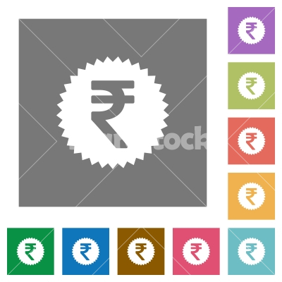 Indian Rupee sticker square flat icons - Indian Rupee sticker flat icons on simple color square background.