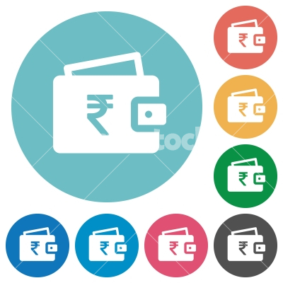 Indian Rupee wallet flat round icons - Indian Rupee wallet flat white icons on round color backgrounds