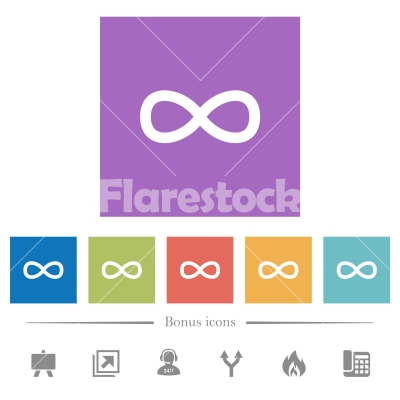 Infinity symbol flat white icons in square backgrounds - Infinity symbol flat white icons in square backgrounds. 6 bonus icons included.