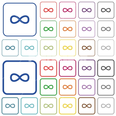 Infinity symbol outlined flat color icons - Infinity symbol color flat icons in rounded square frames. Thin and thick versions included.