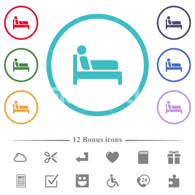 Inpatient flat color icons in circle shape outlines - Inpatient flat color icons in circle shape outlines. 12 bonus icons included.