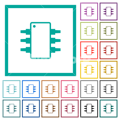 Integrated circuit alternate version flat color icons with quadrant frames - Integrated circuit alternate version flat color icons with quadrant frames on white background