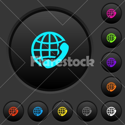 International call dark push buttons with color icons - International call dark push buttons with vivid color icons on dark grey background