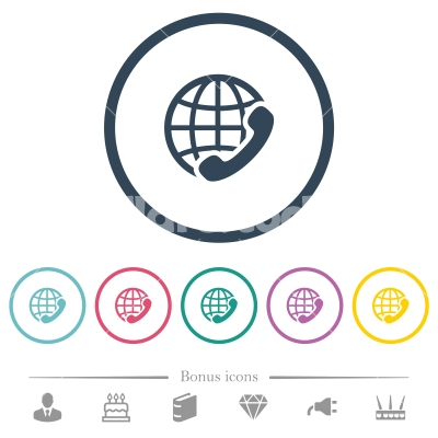 International call flat color icons in round outlines - International call flat color icons in round outlines. 6 bonus icons included.