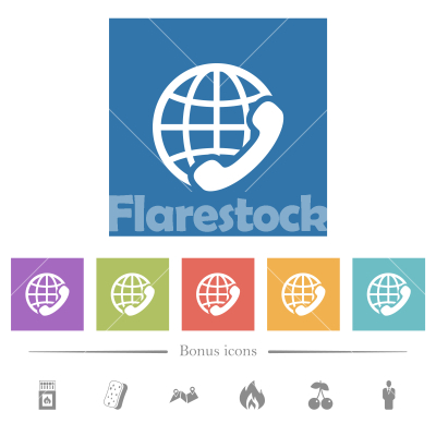 International call flat white icons in square backgrounds - International call flat white icons in square backgrounds. 6 bonus icons included.