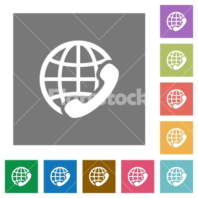 International call square flat icons - International call flat icon set on color square background.