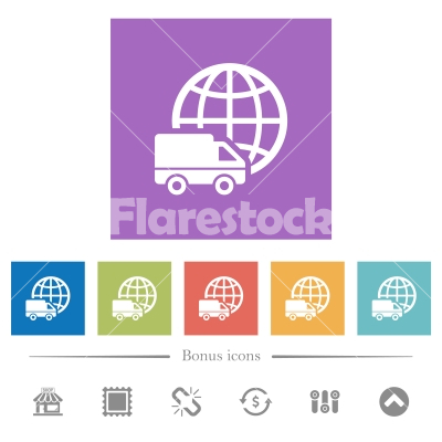 International transport flat white icons in square backgrounds - International transport flat white icons in square backgrounds. 6 bonus icons included.