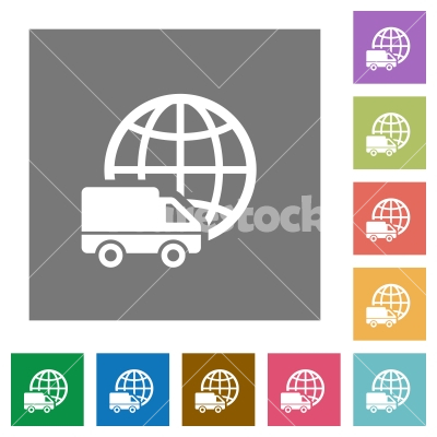 International transport square flat icons - International transport flat icon set on color square background.
