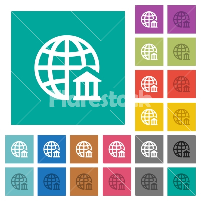 Internet banking square flat multi colored icons - Internet banking multi colored flat icons on plain square backgrounds. Included white and darker icon variations for hover or active effects.