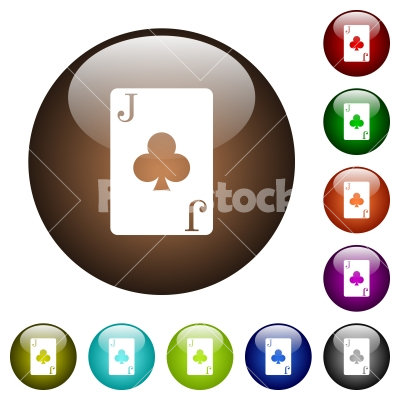 Jack of clubs card color glass buttons - Jack of clubs card white icons on round color glass buttons