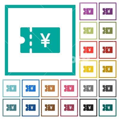 Japanese Yen discount coupon flat color icons with quadrant frames - Japanese Yen discount coupon flat color icons with quadrant frames on white background