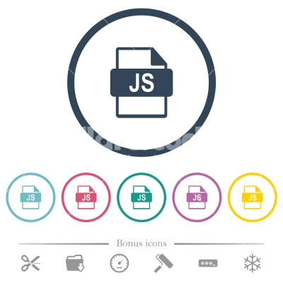 JS file format flat color icons in round outlines - JS file format flat color icons in round outlines. 6 bonus icons included.