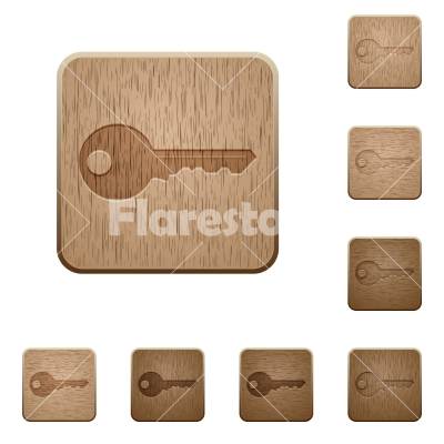 Key wooden buttons - Set of carved wooden key buttons. 8 variations included. Arranged layer structure.