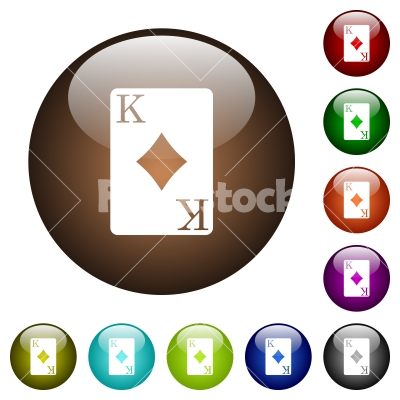 King of diamonds card color glass buttons - King of diamonds card white icons on round color glass buttons