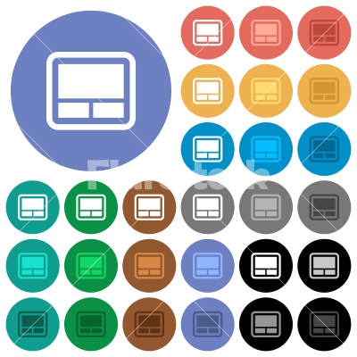 Laptop touchpad round flat multi colored icons - Laptop touchpad multi colored flat icons on round backgrounds. Included white, light and dark icon variations for hover and active status effects, and bonus shades.