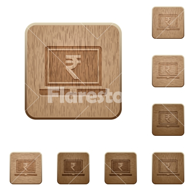 Laptop with Rupee sign wooden buttons - Laptop with Rupee sign on rounded square carved wooden button styles