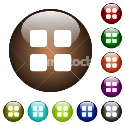 Large thumbnail view mode color glass buttons - Large thumbnail view mode white icons on round color glass buttons