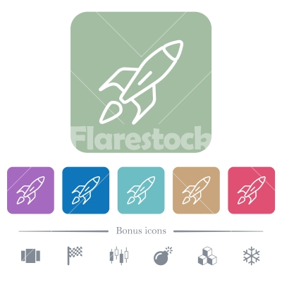 Launched rocket flat icons on color rounded square backgrounds - Launched rocket white flat icons on color rounded square backgrounds. 6 bonus icons included