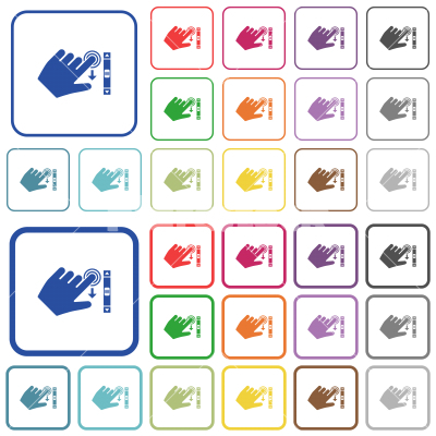 Left handed scroll down gesture outlined flat color icons - Left handed scroll down gesture color flat icons in rounded square frames. Thin and thick versions included.
