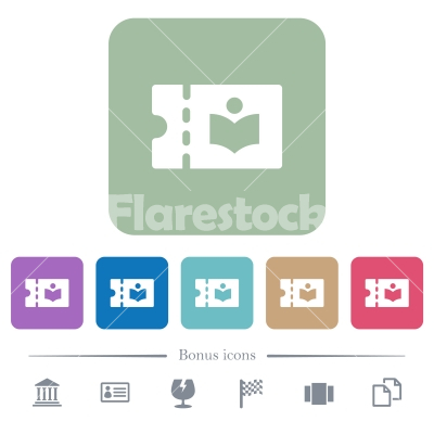 Library discount coupon flat icons on color rounded square backgrounds - Library discount coupon white flat icons on color rounded square backgrounds. 6 bonus icons included