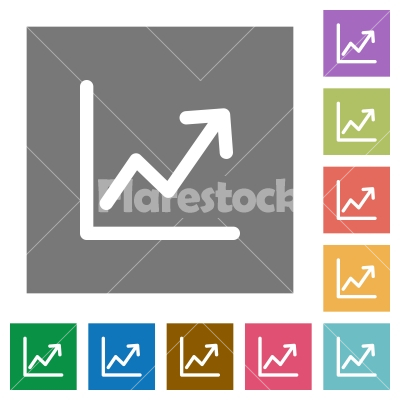 Line graph square flat icons - Line graph flat icon set on color square background.